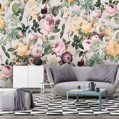 Custom Wallpaper Mural Bold Rose Peony Flowers Bvm Home