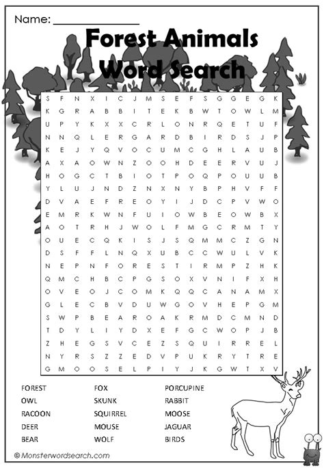 Forest Animals Word Search Monster Word Search
