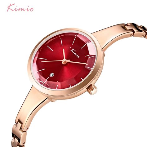 Kimio Women Red Big Dial Waterproof Dress Watches Simple Ladies Rose