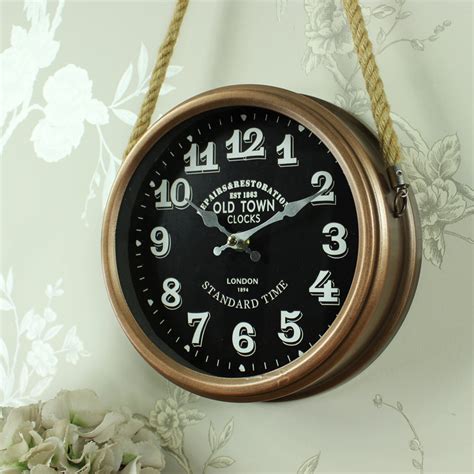 Round Copper Wall Clock On Rope Hanger Melody Maison