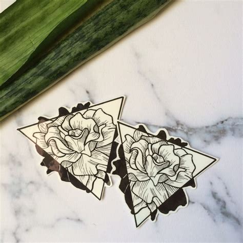 Floral Triangle Temporary Tattoo Flowers Rose Nature Black Etsy