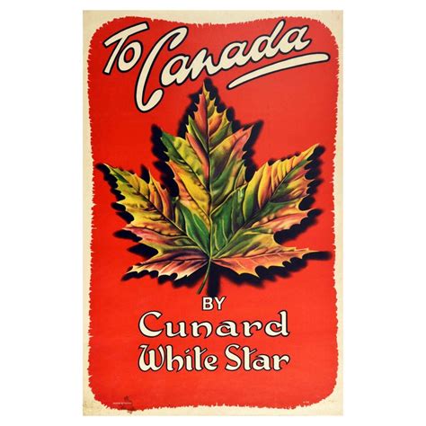 Original Vintage Travel Poster To Canada By Cunard White Star Maple