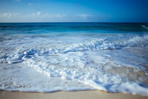 Beach Sand Ocean Sea Waves Water Shore Sunshine Summer Blue