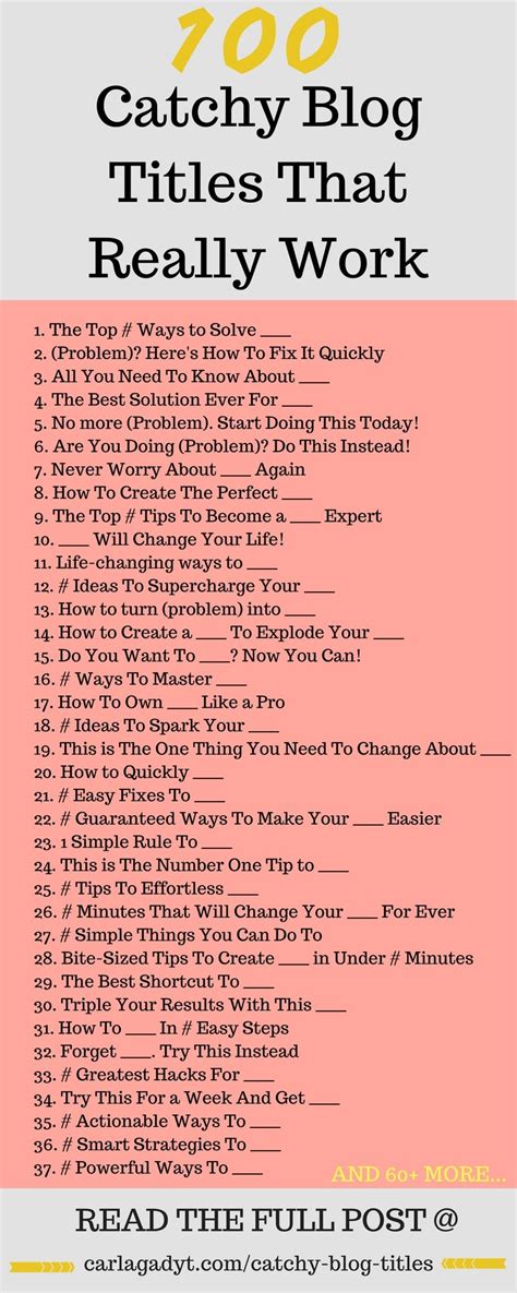 Solved example on steps of article writing. 100 Catchy Blog Titles That Really Work | Blog tips, Blog ...