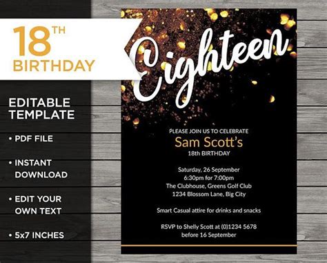 Editable 18th Birthday Invitations Templates Free Free Printable