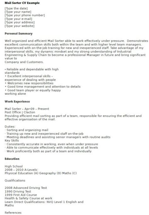 Some job postings may require you to email your resume. Mail Sorter CV Example - Learnist.org