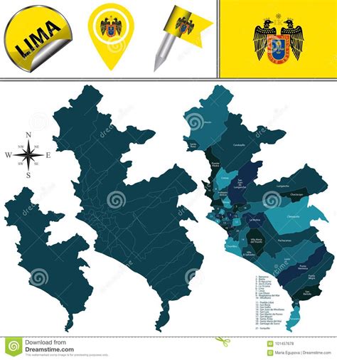 Mapa De Lima Com Distritos Ilustração Do Vetor Ilustração De Limite