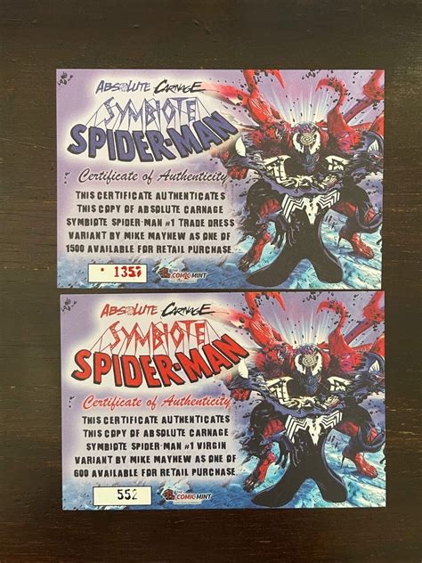 Absolute Carnage Symbiote Spider Man 1 Mayhew Virgin Set Marvel 2019