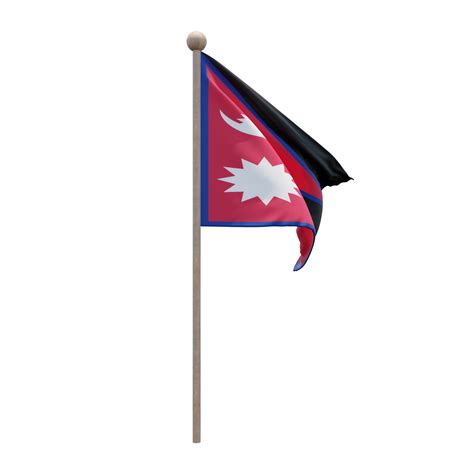 Nepal 3d Illustration Flag On Pole Wood Flagpole 11229560 Png