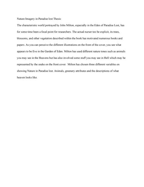 Final Essay Thesis Nature Imagery In Paradise Lost Thesis The