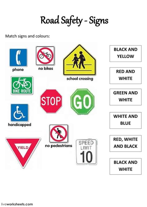 Road Safety Signs Interactive Worksheet Cursive Writing Worksheets