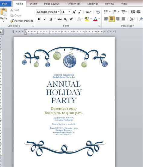 The Annual Holiday Party Flyer Is Displayed In Microsoft Office Word
