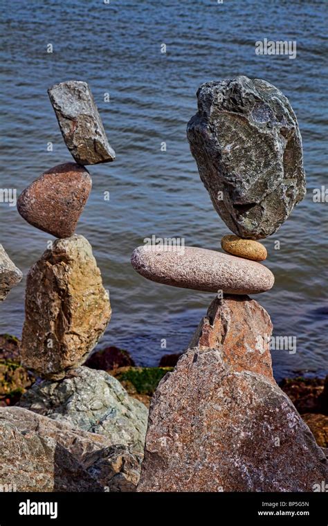 Two Stacks Of Balanced Rocks Stock Photo Alamy