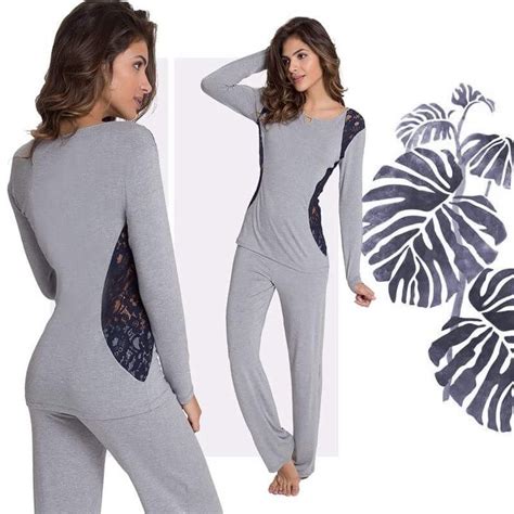 Pijama super confortável com malha muito macia e aplicação de rendas em