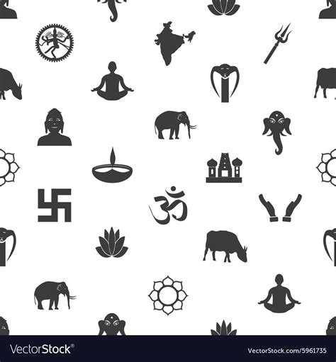 Hinduism Religions Symbols Gray Seamless Pattern Vector Image