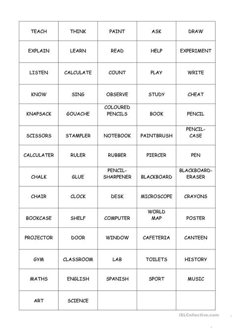 Pictionary Word List Printable