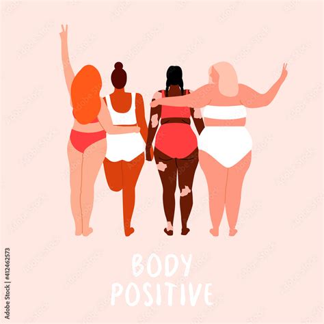 Vecteur Stock Body Positivity Love Your Body Different Skin Color And