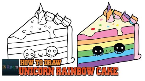 Follow along to learn how to draw a unicorn witch cake easy, step by step. How to Draw a Unicorn Rainbow Cake Slice Easy and Cute Step By Step for Kids - YouTube