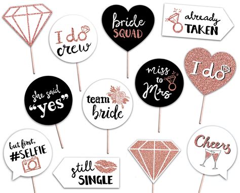 bridal shower printable photo booth props rose gold black etsy bridal shower printables