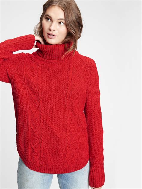 Gap Cable Knit Turtleneck Sweater Modern Red Sweaters Turtle Neck