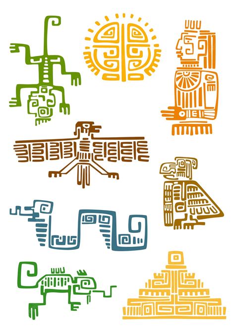 Antiguos Símbolos Ornamentales Aztecas Y Mayas De Sol ídolo De Dios