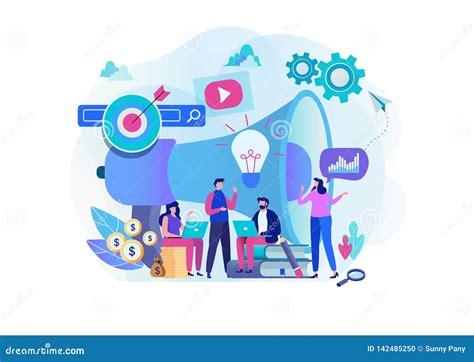 Digital Marketing Strategy Team Content Manager Flat Cartoon