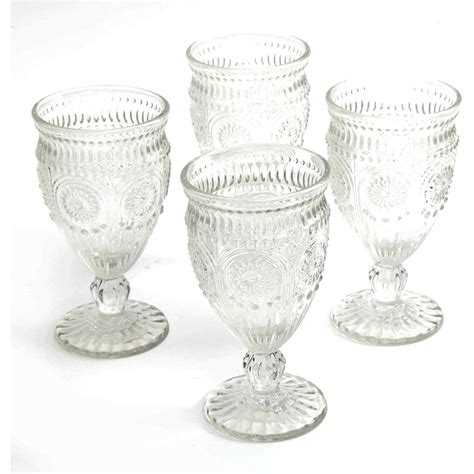 The Pioneer Woman Adeline Embossed 12 Ounce Footed Glass Goblets Set Of 4 Clear Pricepulse