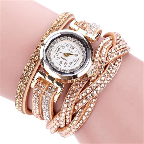 Duoya Luxury Bracelet Watches Women Fashion Ladies Crystal Gold Quartz
