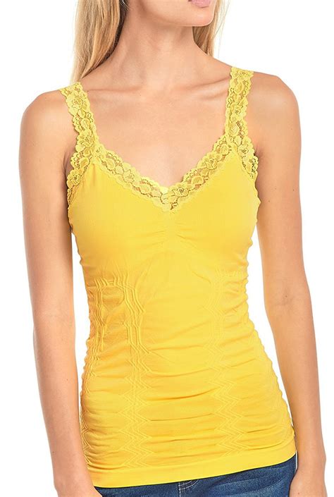 women s seamless wrinkled lace trim camisole tank top