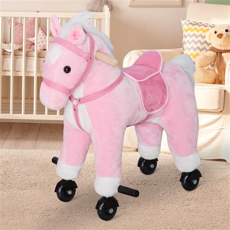 Kids Plush Toy Ride On Walking Horse Rolling Pony With 4 Wheels Andsound