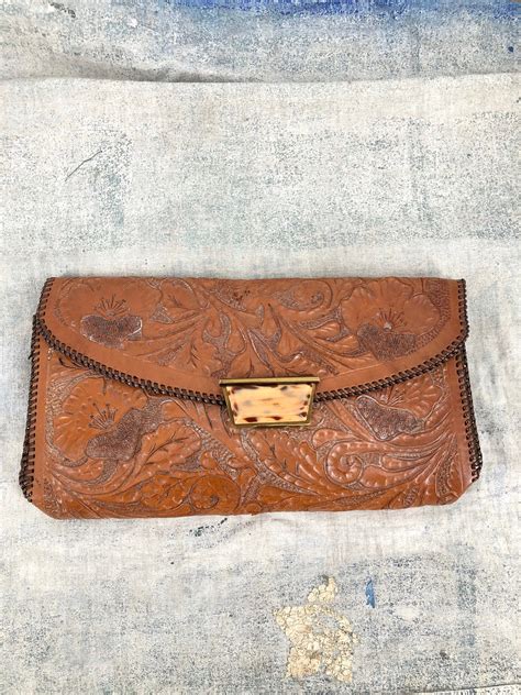 40s Western Tooled Leather Clutch Purse