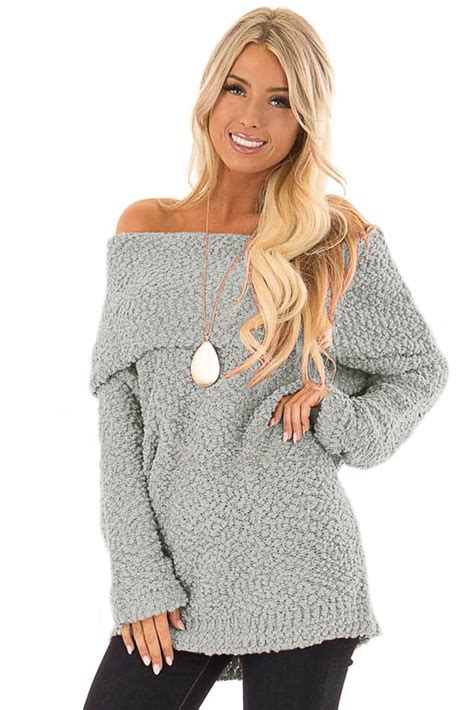 Gray Off The Shoulder Sweater Wholesale Sweaters Comfy Sweaters