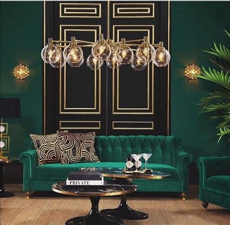 Emerald Green Black And Gold Luxe Dark Living Rooms