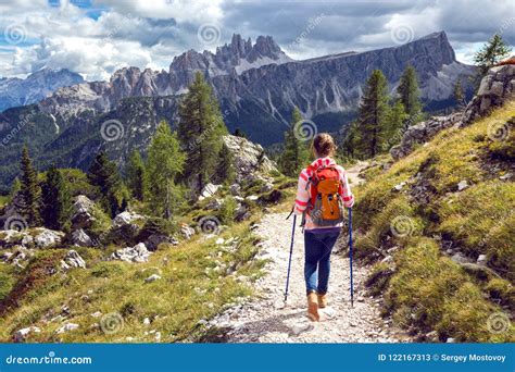 Tourist Girl At The Dolomites Stock Image Image Of Active Dolomites