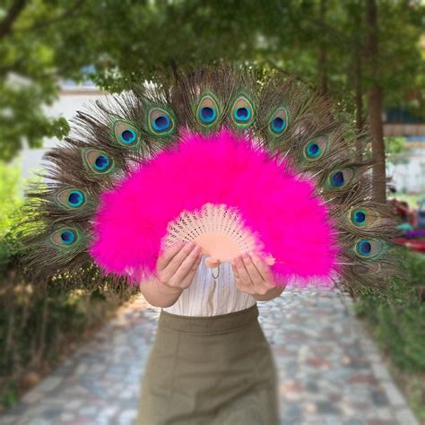 2614inch Large Peacock Feather Hand Fans White Marabou Etsy Australia