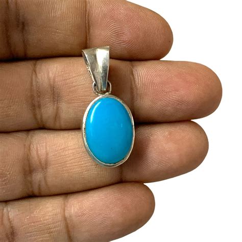 Natural Turquoise Pendant Sterling Silver Cabochon Etsy