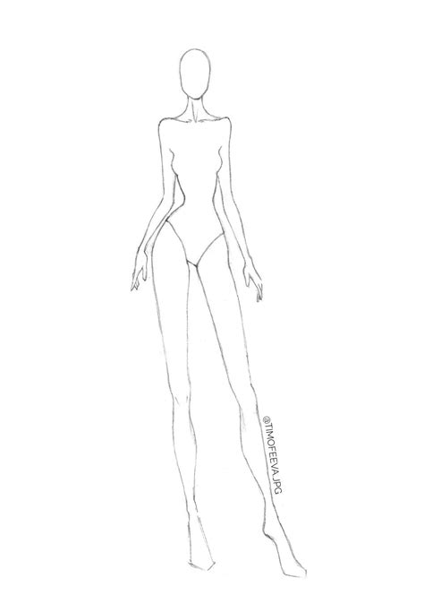 Female Fashion Figure Template Front Side Back Views Design Cuts