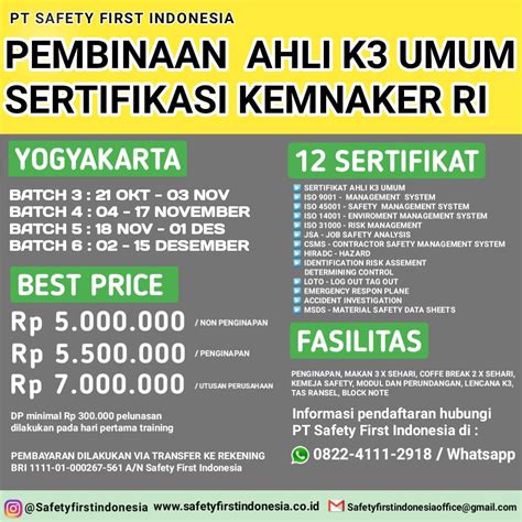 Pembinaan Ahli K3 Umum Yogyakarta Bulan Oktober November Dan Desember 2019