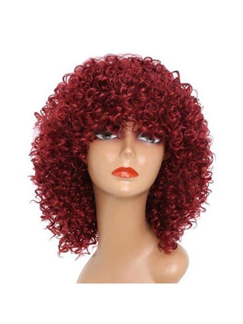 26 Off 2021 Medium Full Bang Fluffy Afro Kinky Curly Synthetic Wig In Wine Red Zaful