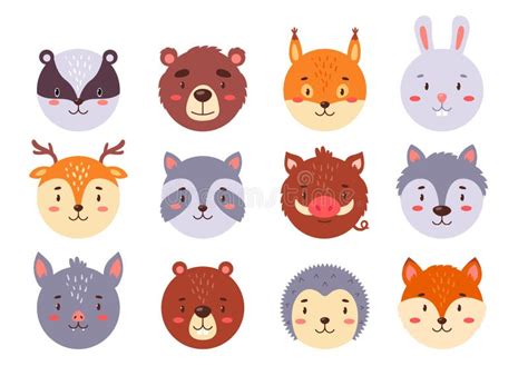 Circle Animal Faces Set For Ui Or Mobile Application Cute Kawaii