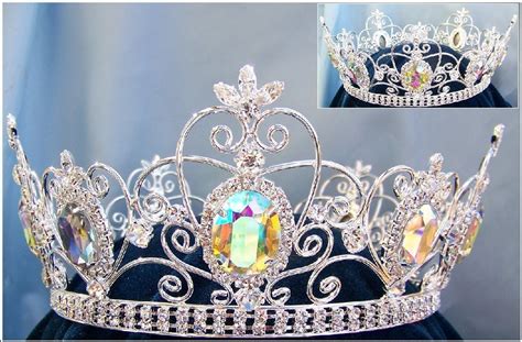 Full Silver Mens Aurora Borealis Rhinestone Crown Rhinestone Crown