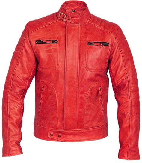 Leather Jacket Collection Genuine Leather Bikers Style Men Jacket Red Color