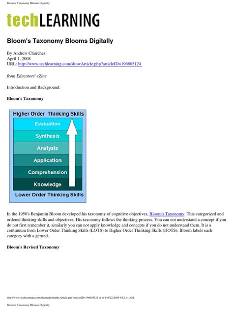 Blooms Taxonomy Blooms Digitally From Educators Ezine Pdf Tag