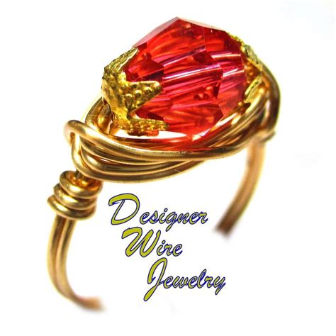 Tropical Pink Swarovski Faceted Crystal Artisan Gold Tone Wire Wrap