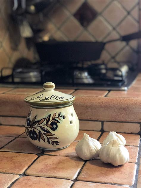 Italian Ceramic Garlic Brings Jar Holder Hand Painted Made In Etsy