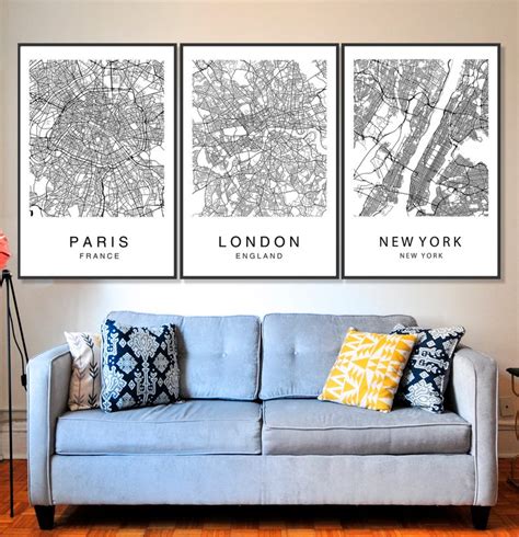 Set Of 3 Prints City Map Art Custom City Map T Custom Etsy City