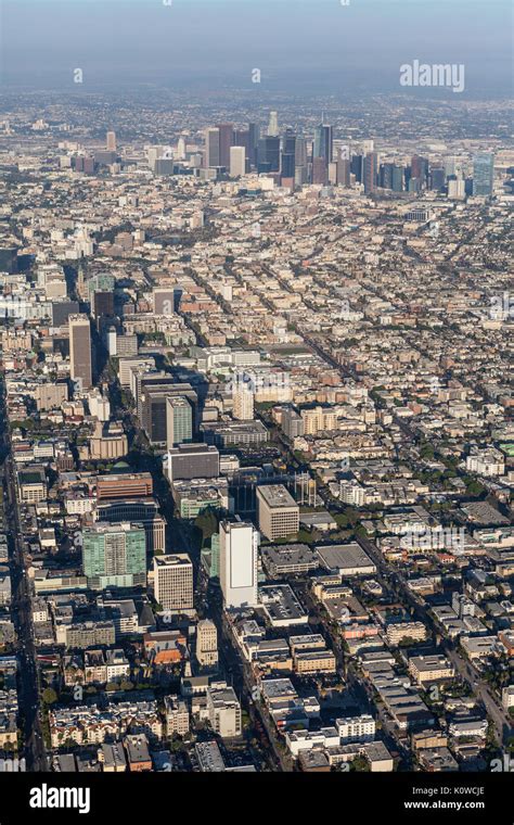 Afternoon Aerial View Of The Wilshire Blvd And Downtown Los Angeles In