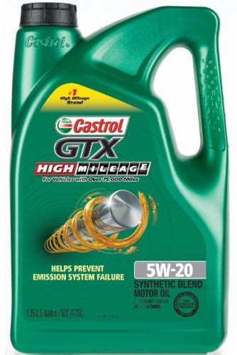 Castrol Gtx High Mileage Sae 5w 20 Premium Synthetic Blend Motor Oil 5