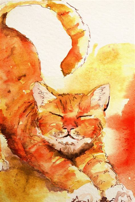 Stretch Watercolour Cat Watercolor Cat Cat Painting Cat Artwork