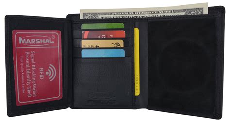 Rfid Mens Genuine Leather Trifold Wallet With Security Badge Holder Bl